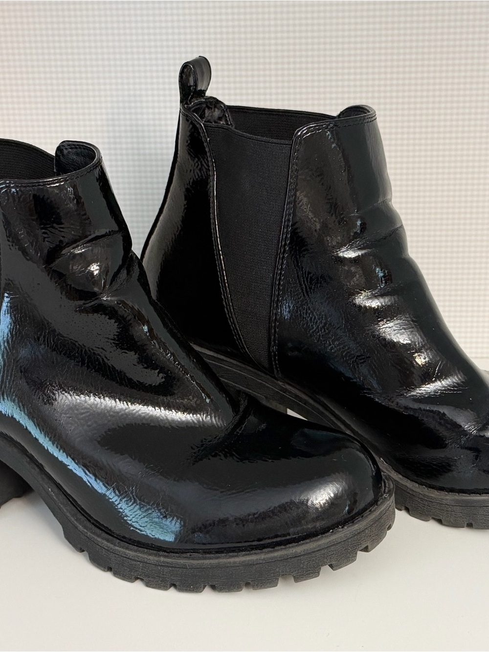 Dirty Laundry Black Patent Chelsea Lug Ankle Boots
